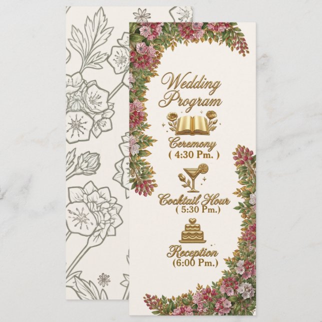 Tarjeta de programa de boda de Laurel de Montaña d (Anverso / Reverso)