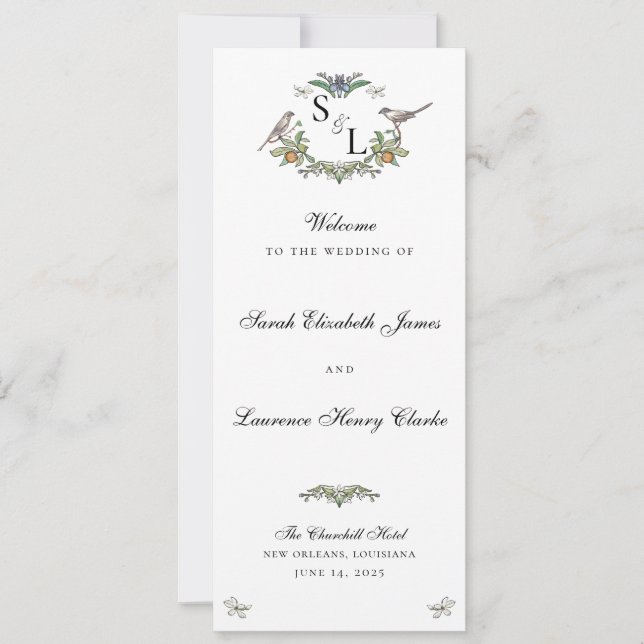 Tarjeta de Programa de Boda de Pájaros de Amor (Anverso)