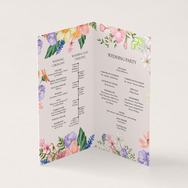 Tarjeta de programa de boda de primavera de flores (Interior)