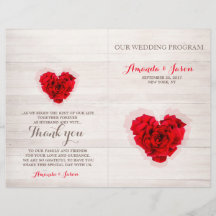 Tarjeta de programa de boda de rosa rojo hhn01
