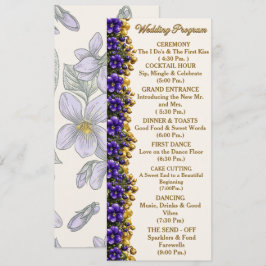 Tarjeta de programa de boda de violeta azul de Ill