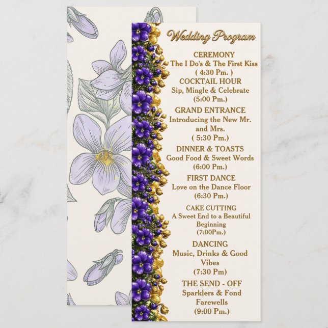 Tarjeta de programa de boda de violeta azul de Ill (Anverso / Reverso)