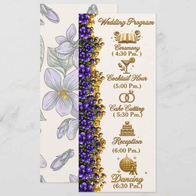 Tarjeta de programa de boda de violeta azul de Ill (Anverso / Reverso)