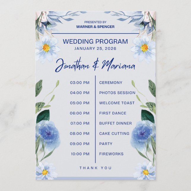Tarjeta de Programa de Boda – Diseño de Cronología (Anverso)