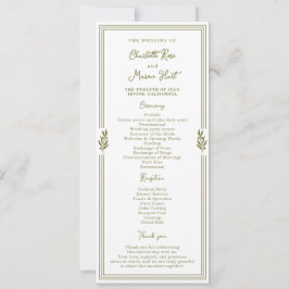 Tarjeta de programa de boda elegante en verde oliv