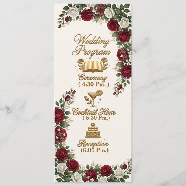 Tarjeta de programa de boda elegante flor de rosa  (Anverso)