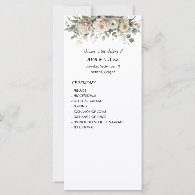 Tarjeta de Programa de Boda Elegante Rosa y Dorado (Anverso)