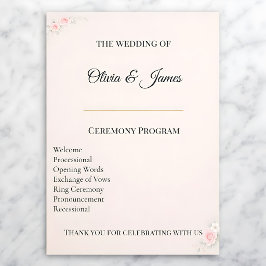 Tarjeta de Programa de Boda Elegante Rubor