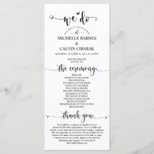 Tarjeta de programa de boda en el tema de caligraf