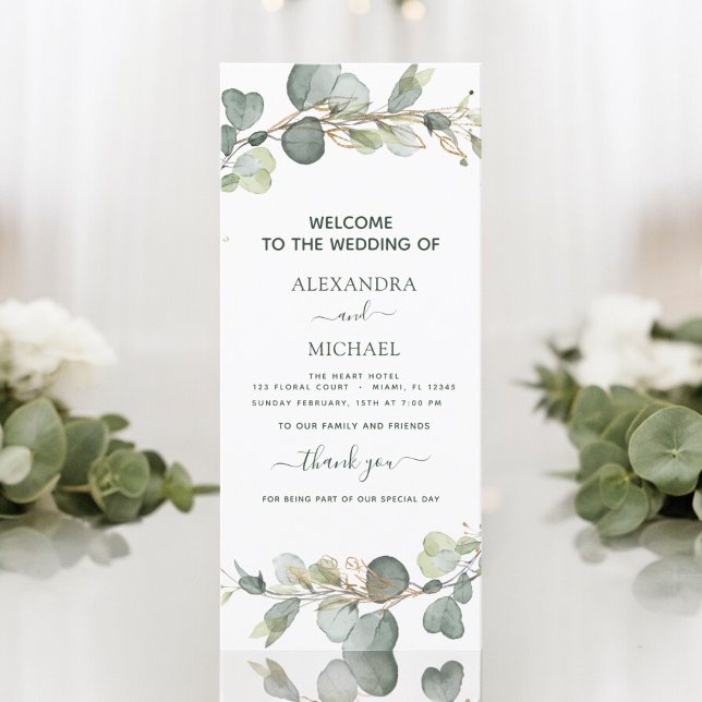 Tarjeta de programa de boda Eucalyptus Greenery Su (Subido por el creador)