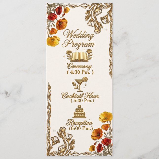 Tarjeta de Programa de Boda Floral Amapola de Cali (Anverso)