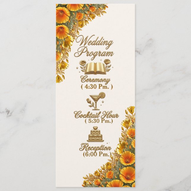 Tarjeta de Programa de Boda Floral Amapola de Cali (Anverso)