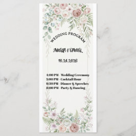 Tarjeta de programa de boda floral azul polvorient