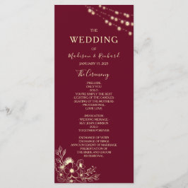 Tarjeta de programa de boda floral dorada de Borgo