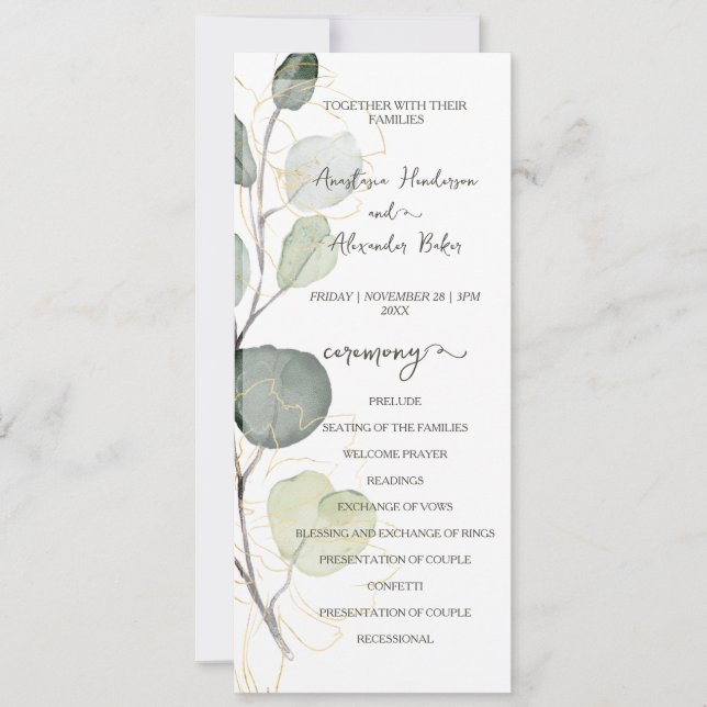 Tarjeta de programa de boda floral económico. (Anverso)