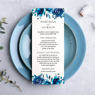 Tarjeta de programa de boda floral índigo