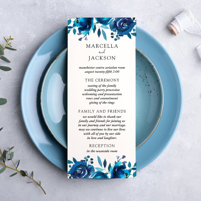 Tarjeta de programa de boda floral índigo (Subido por el creador)