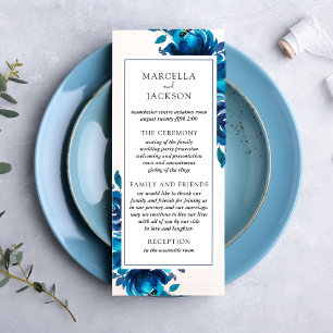 Tarjeta de programa de boda floral índigo