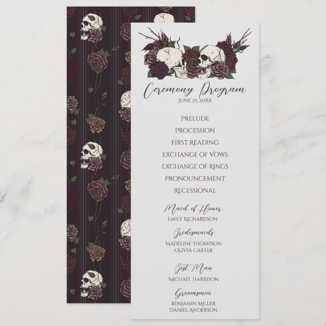 Tarjeta de Programa de Boda Gris Claro Floral Góti (Anverso / Reverso)