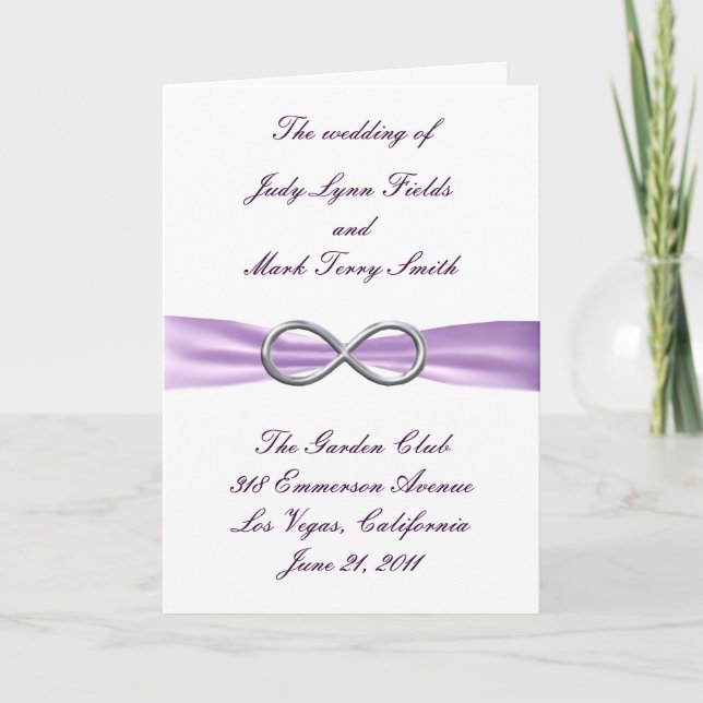 Tarjeta de programa de boda infinita Lavender (Anverso)