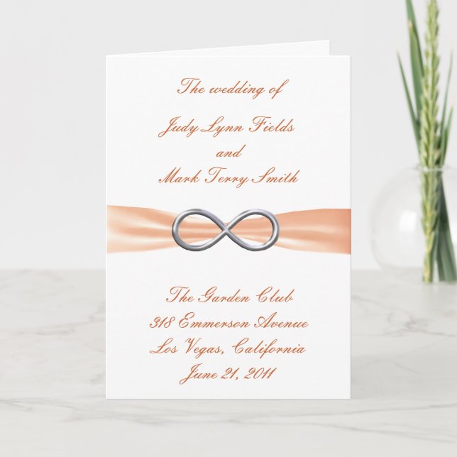 Tarjeta de programa de boda infinita naranja (Anverso)