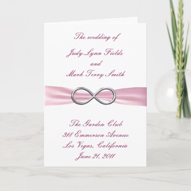 Tarjeta de programa de boda infinity rosa (Anverso)