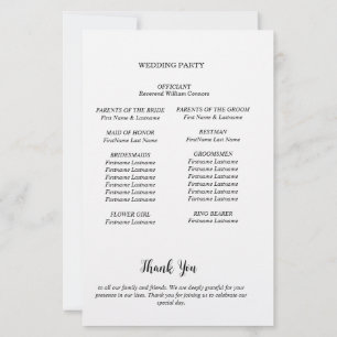 Tarjeta de programa de boda minimalista