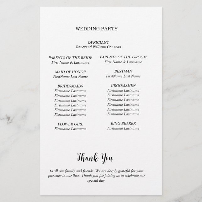 Tarjeta de programa de boda minimalista (Reverso)