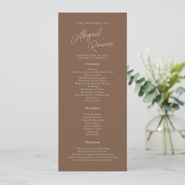 Tarjeta de Programa de Boda Minimalista Beige Marr (Anverso de pie)