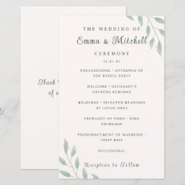 Tarjeta de Programa de Boda Minimalista Botánica V