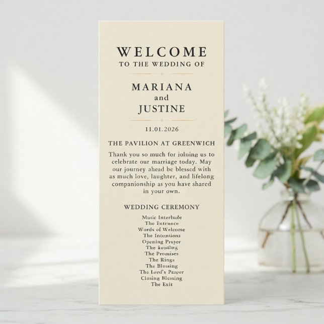 Tarjeta de Programa de Boda Minimalista Editorial  (Editorial Minimalist Winter Wedding Program Card
)