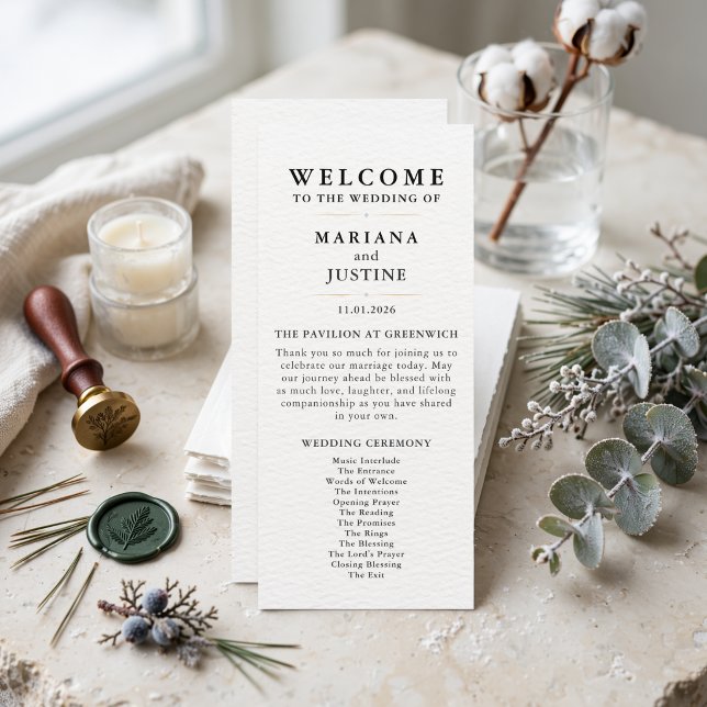 Tarjeta de Programa de Boda Minimalista Editorial  (Editorial Minimalist Winter Wedding Program Card)
