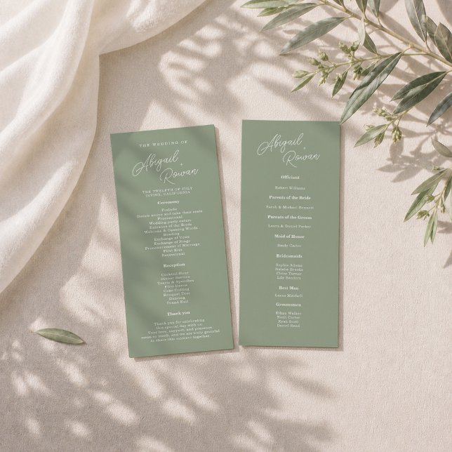 Tarjeta de programa de boda minimalista verde salv (Subido por el creador)