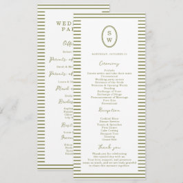 Tarjeta de programa de boda moderna verde oliva