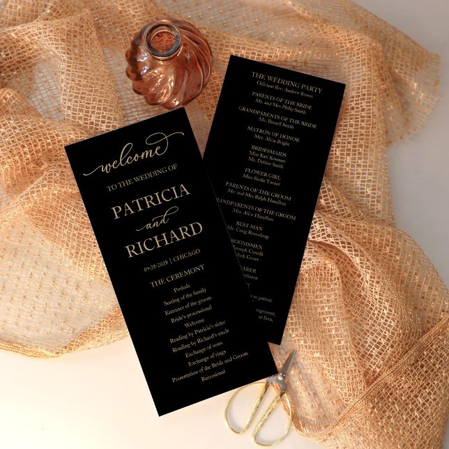 Tarjeta de Programa de Boda Negra con Letra Dorada (Subido por el creador)