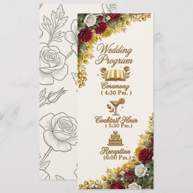 Tarjeta de programa de boda New York Rose (Anverso / Reverso)