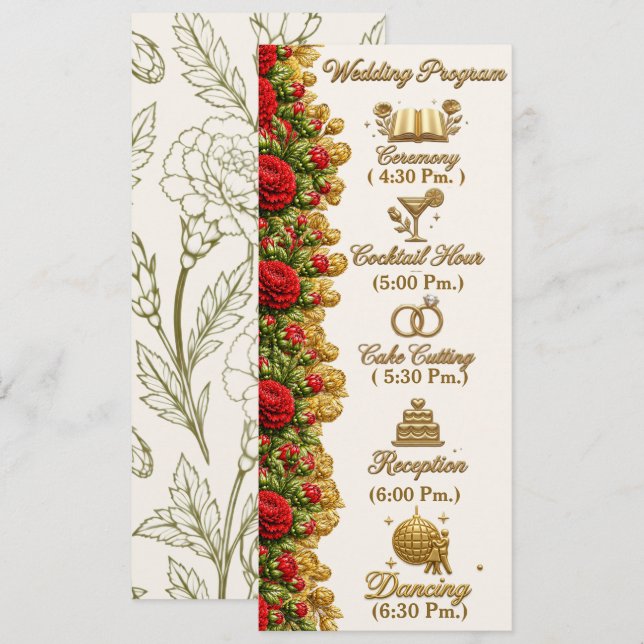Tarjeta de programa de boda Ohio Red Carnation (Anverso / Reverso)