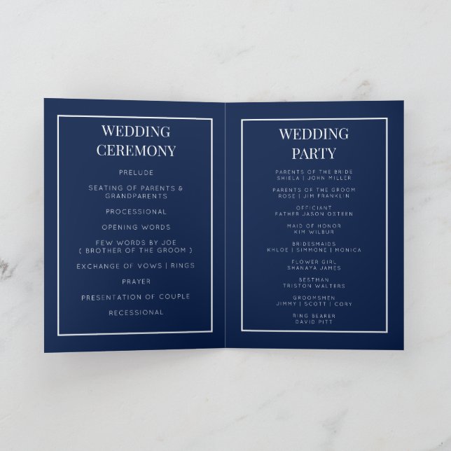Tarjeta de programa de boda plegable con monograma (Interior)