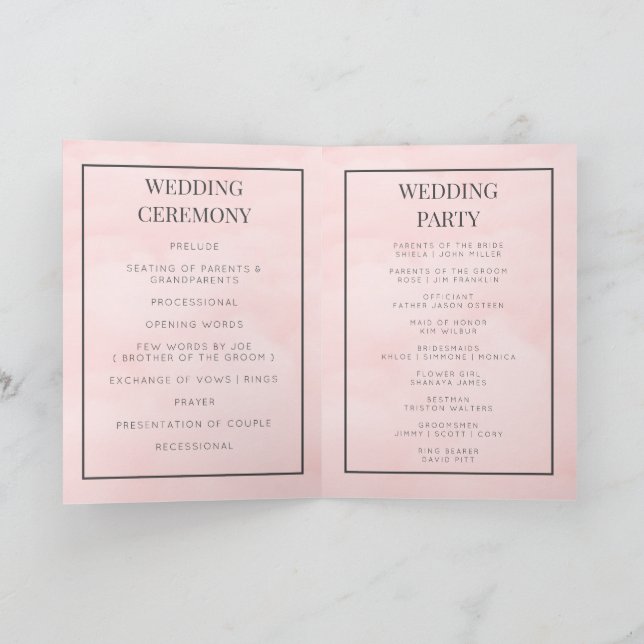 Tarjeta de programa de boda plegable con monograma (Interior)