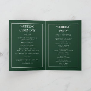 Tarjeta de programa de boda plegable verde esmeral