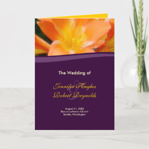 Tarjeta de programa de boda púrpura y Naranja