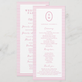 Tarjeta de Programa de Boda Rosa Preppy Peony Chic