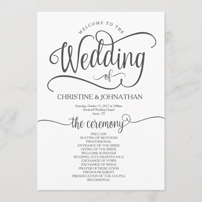Tarjeta de programa de boda rústica de diseño de c (Anverso)