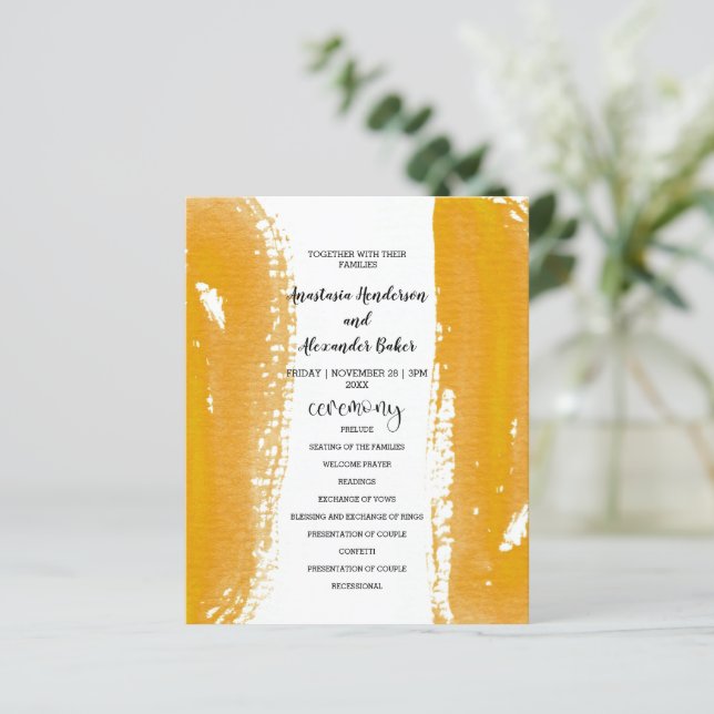 Tarjeta de programa de boda simple de presupuesto. (Anverso de pie)