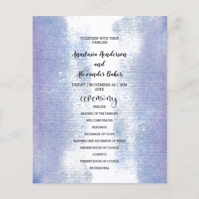 Tarjeta de programa de boda simple de presupuesto. (Frente)