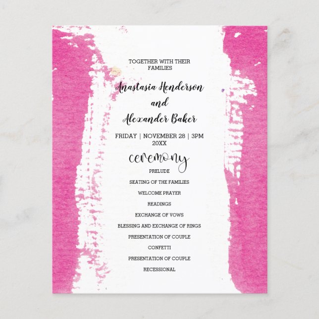 Tarjeta de programa de boda simple de presupuesto. (Frente)