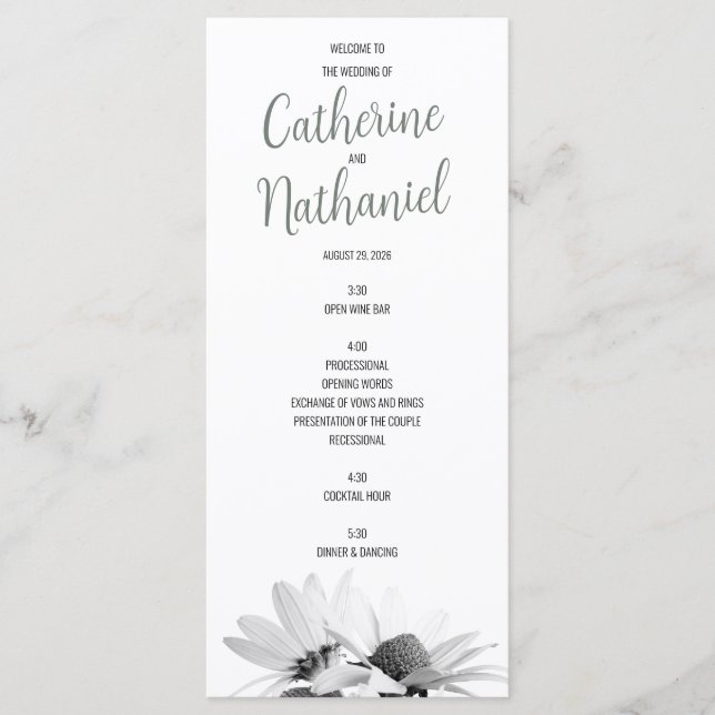 Tarjeta de Programa de Boda Simple y Elegante en V (Anverso)