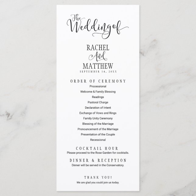 Tarjeta de programa de boda simple y moderna (Anverso)