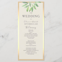 Tarjeta de Programa de Boda Verde Dorado