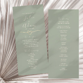 Tarjeta de Programa de Boda Verde Salvia Moderna